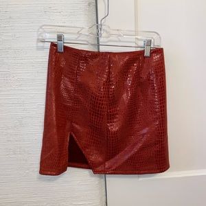 Red Shein crocodile leather skirt